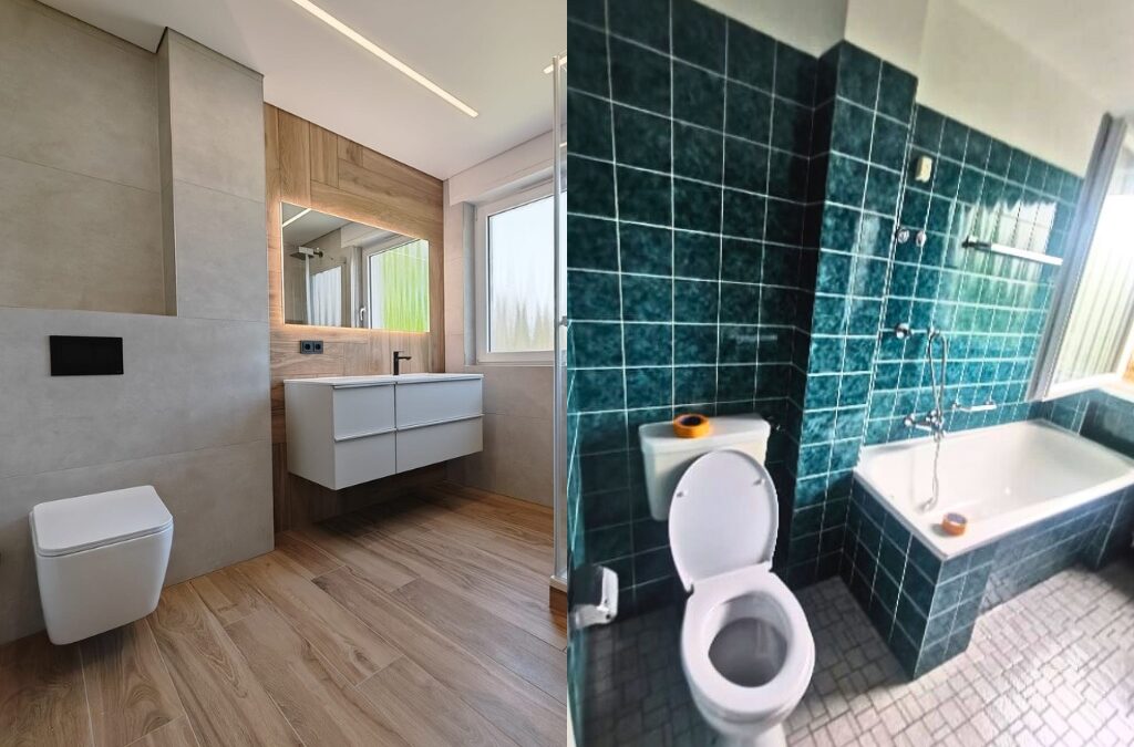 Vom Altbauflair zum Designbad modernes Badezimmer mit Holzoptik