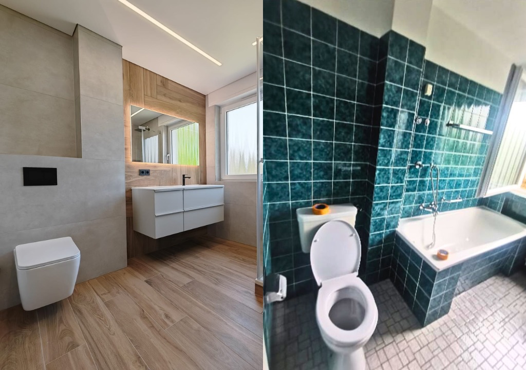 Vom Altbauflair zum Designbad modernes Badezimmer mit Holzoptik